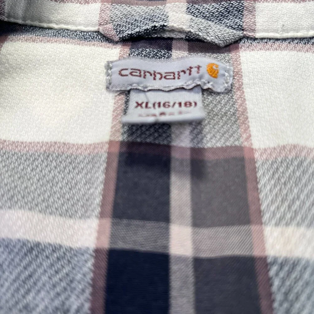 Carhartt Kids XL (18/20) Navy Grey Plaid Flannel Button Down Shirt🌿